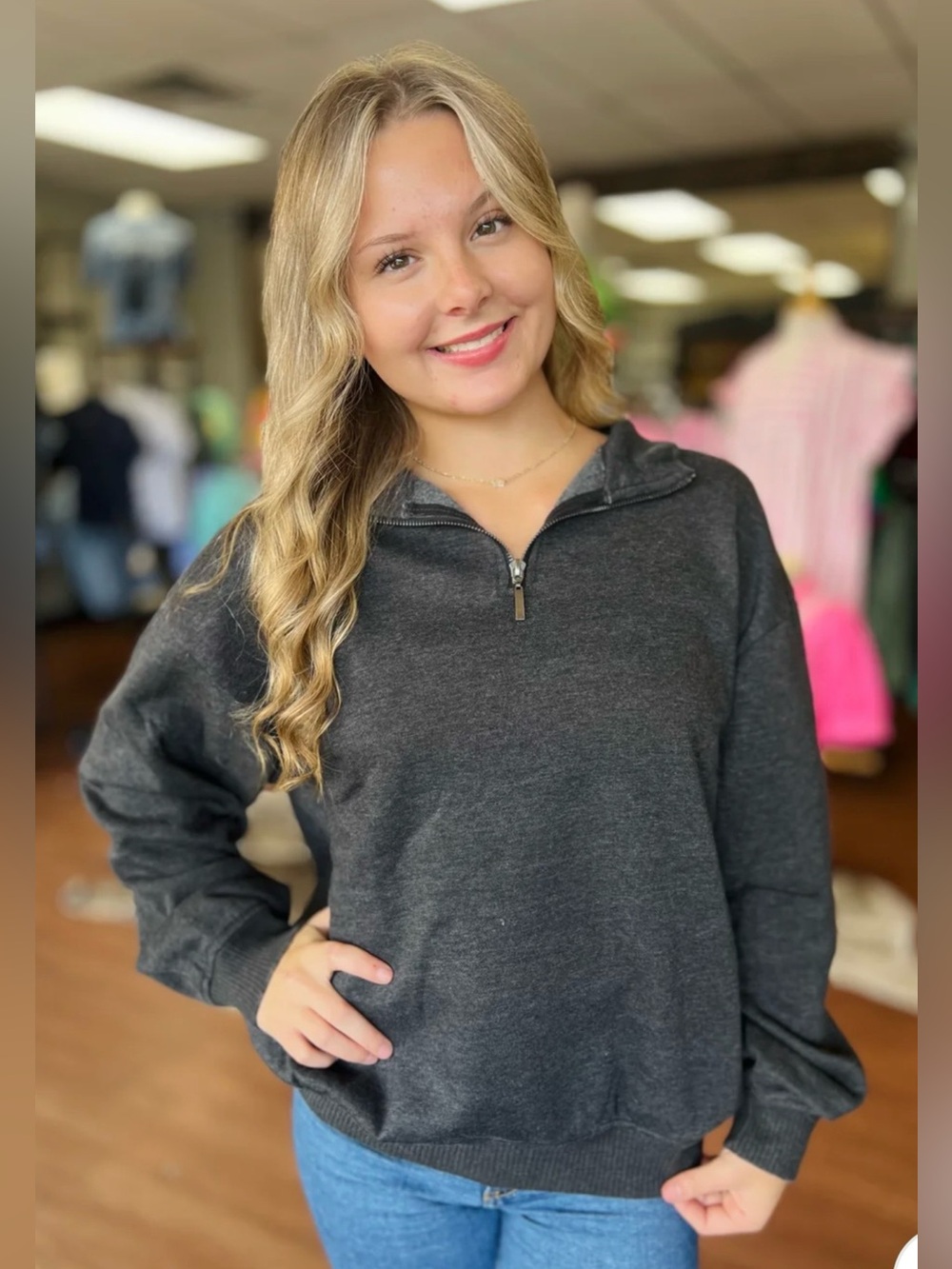 Zenana Outfitters Acid Wash Half-Zip Pullover Sweatshirt Size Medium